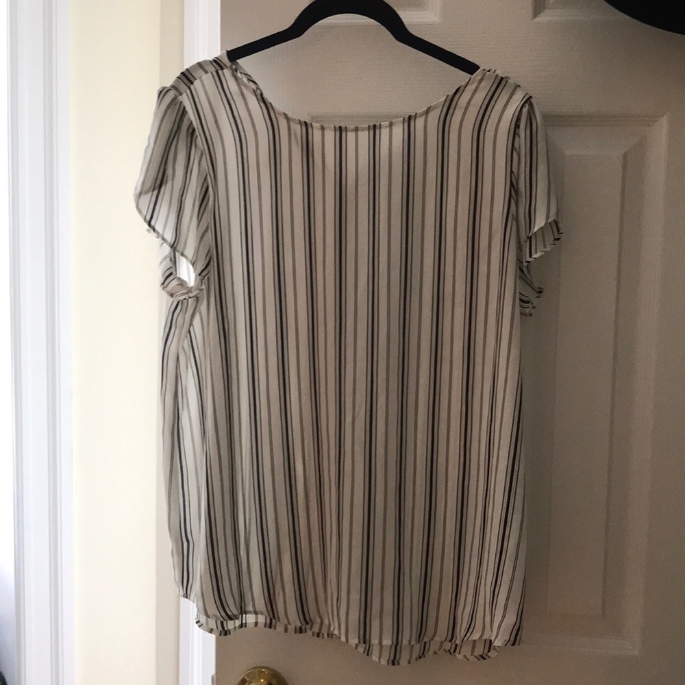 Loft Black and white stripped, button-back blouse